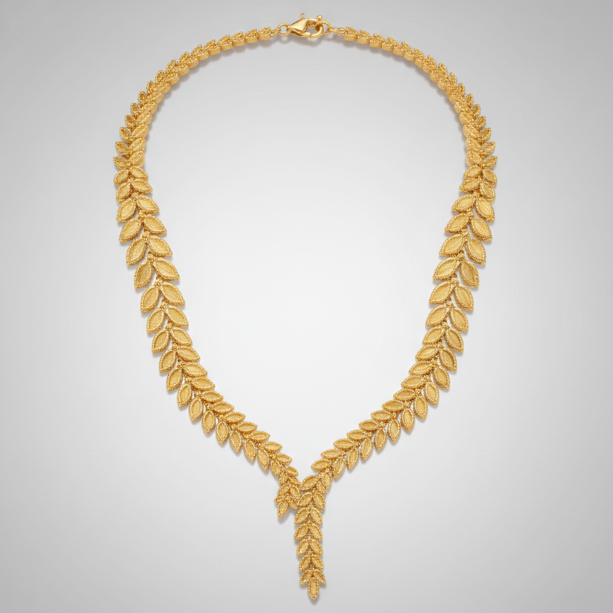 Nokta işlemeli pimli başak model kolye 14 ayar