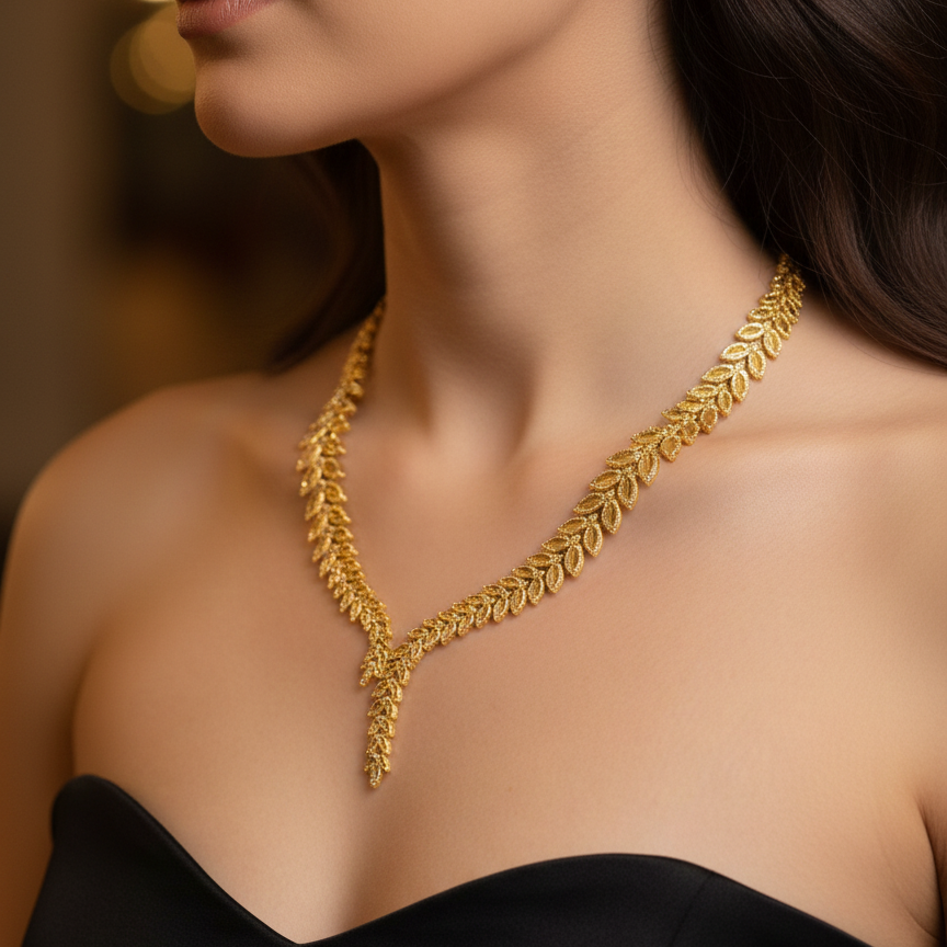 Nokta işlemeli pimli başak model kolye 14 ayar